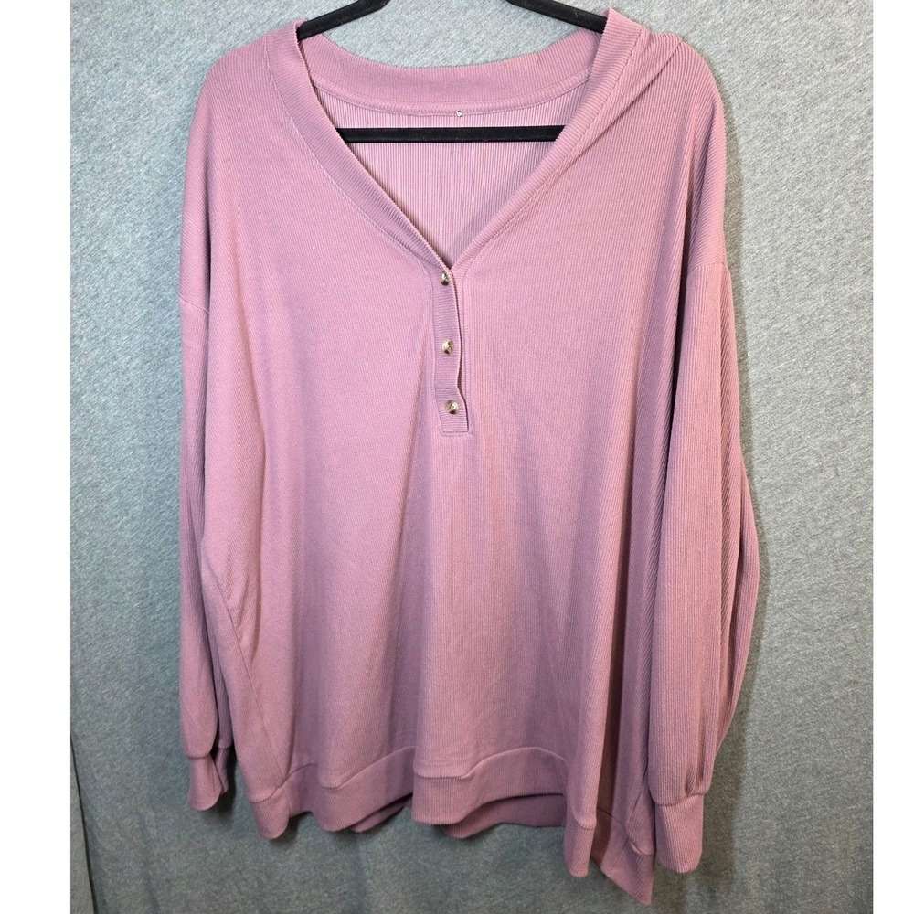 Zenana SOFTâ Henley Ribbed Top PLus Size 2X XX 2XL Mauve Pink Long Sleeve V-Neck